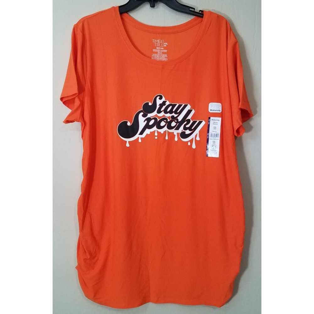 Time & Tru Stay Spooky‎ Maternity Tee Shirt Orange Halloween Women XXL (20) NEW